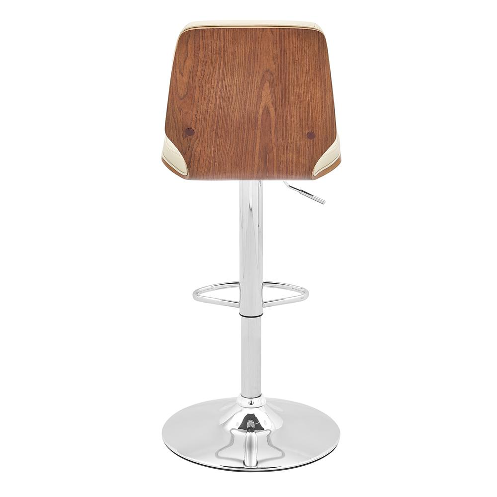 Sabine Adjustable Swivel Cream Faux Leather with Walnut Back and Chrome Bar Stool. Picture 5