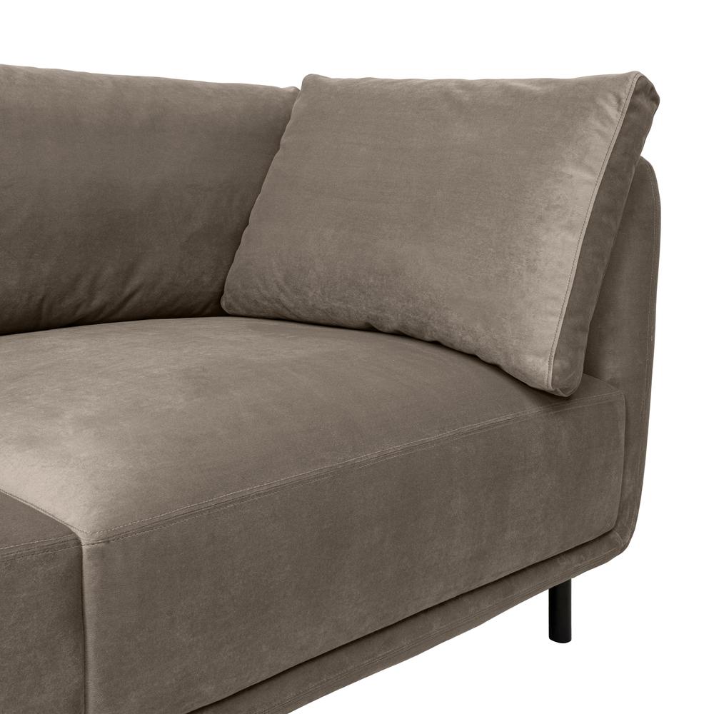 Serenity 79" Fossil Gray Velvet Sofa with Black Metal Legs. Picture 6