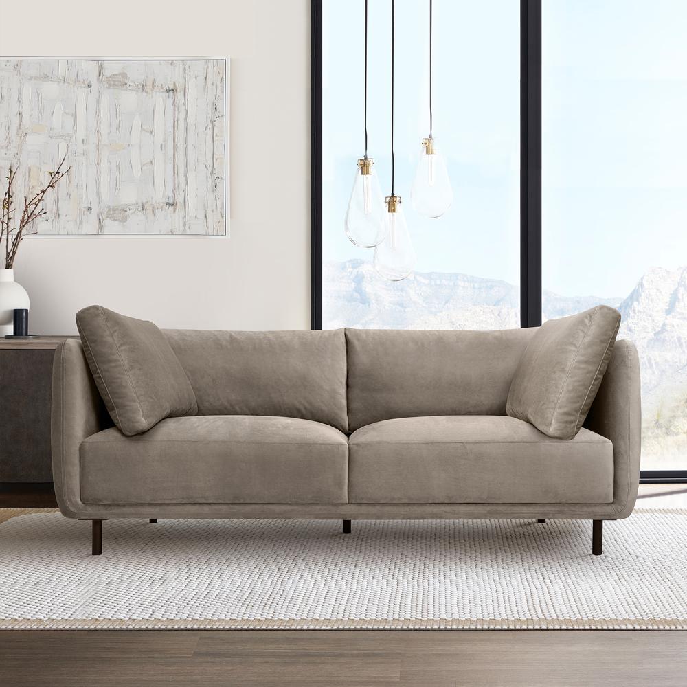 Serenity 79" Fossil Gray Velvet Sofa with Black Metal Legs. Picture 9