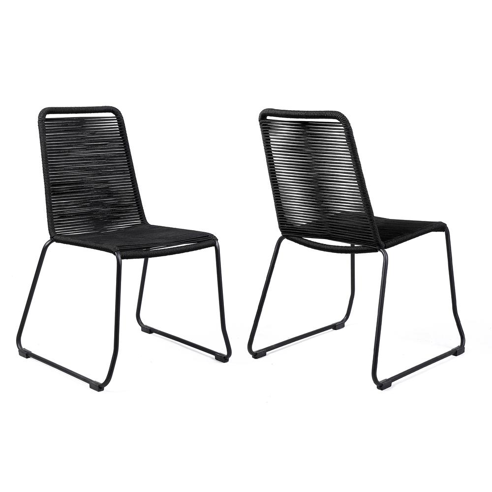 Shasta Outdoor Patio Dining Chair in Black Powder Coated Finish and Black Fishbone Textiling - Set of 2. Picture 1