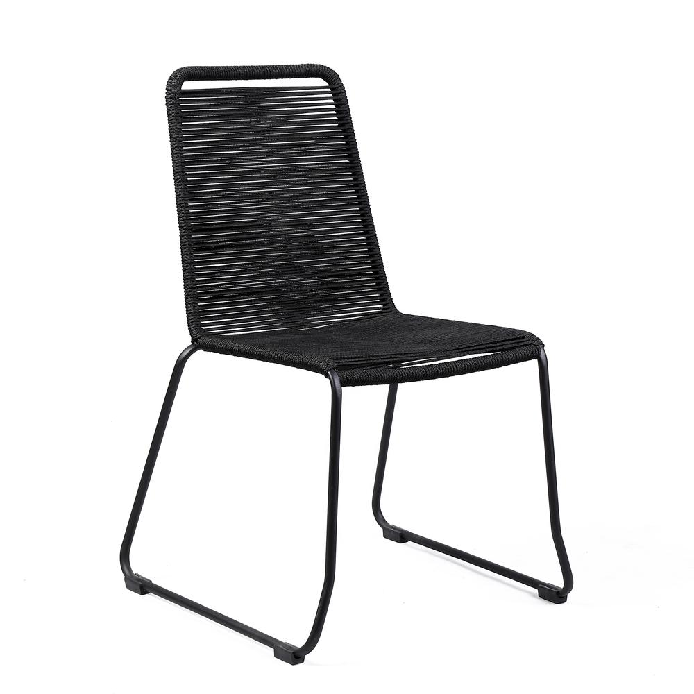 Shasta Outdoor Patio Dining Chair in Black Powder Coated Finish and Black Fishbone Textiling - Set of 2. Picture 2