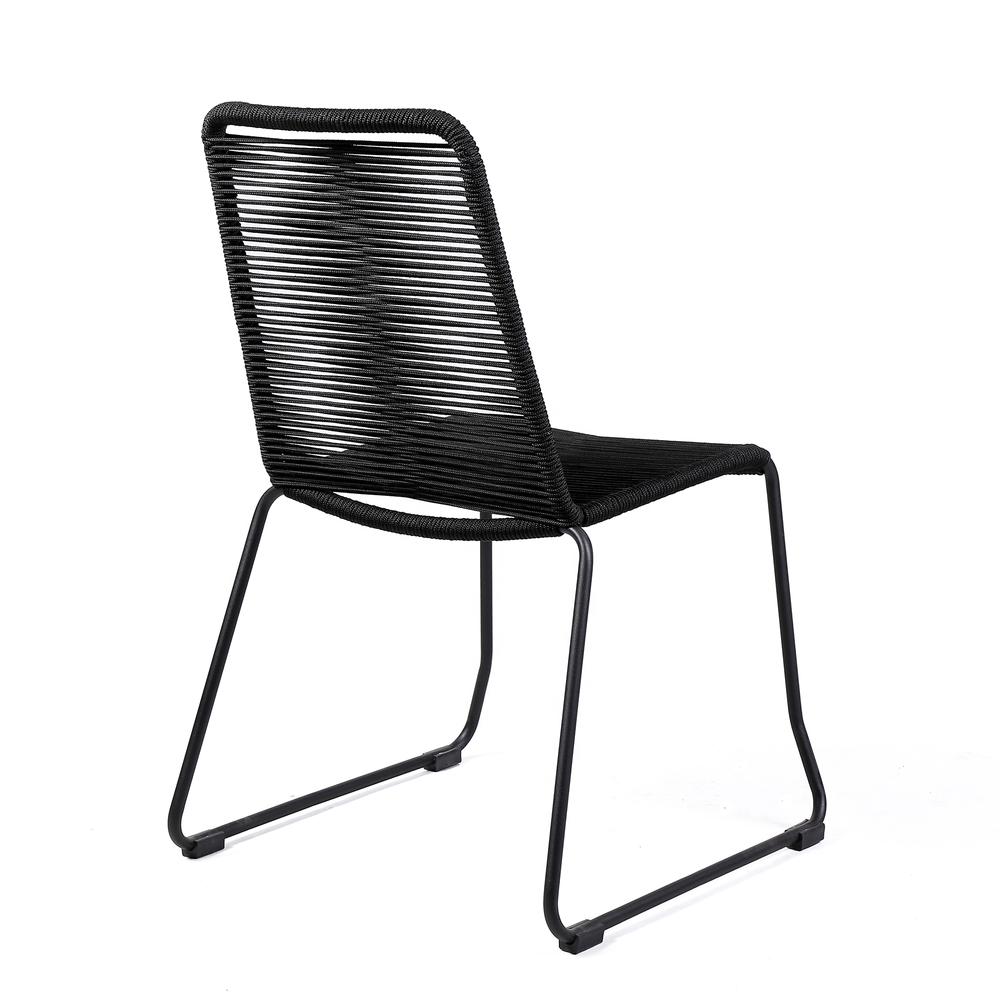 Shasta Outdoor Patio Dining Chair in Black Powder Coated Finish and Black Fishbone Textiling - Set of 2. Picture 4
