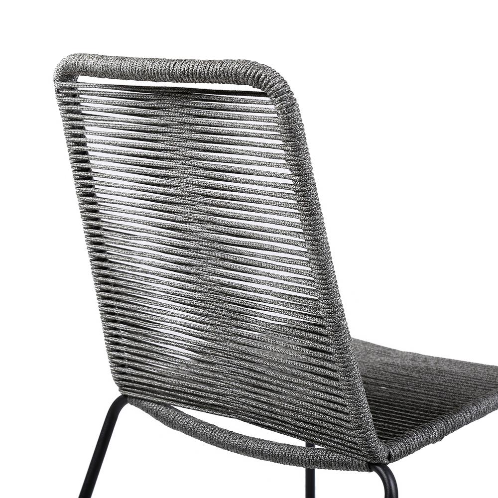 Shasta Outdoor Patio Dining Chair in Black Powder Coated Finish and Gray Fishbone Textiling - Set of 2. Picture 6