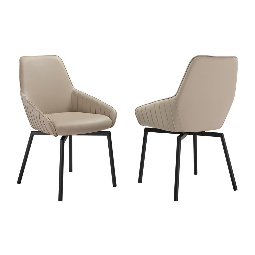 Swivel Upholstered Dining Chair in Champagne Faux Leather with Black- Set of 2. Picture 1