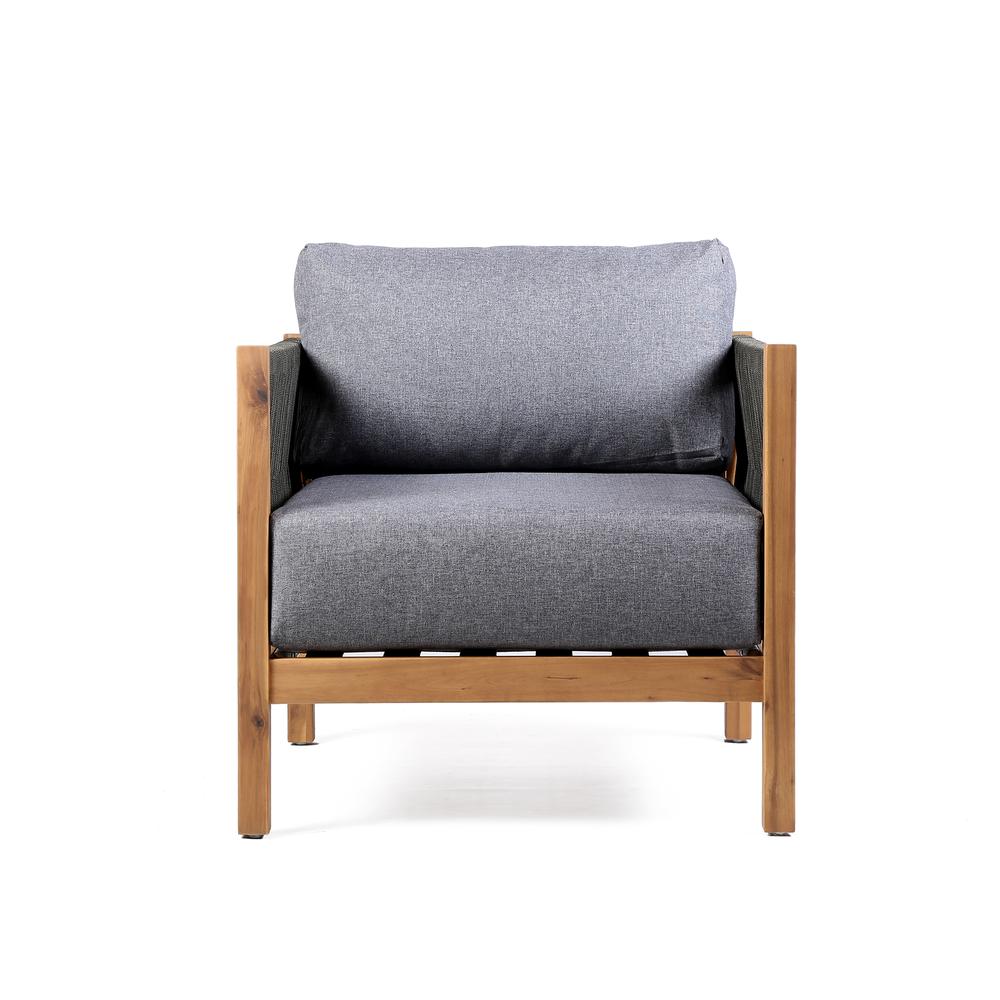 Sienna Outdoor Eucalyptus Lounge Chair in Teak Finish with Grey Cushions. Picture 2