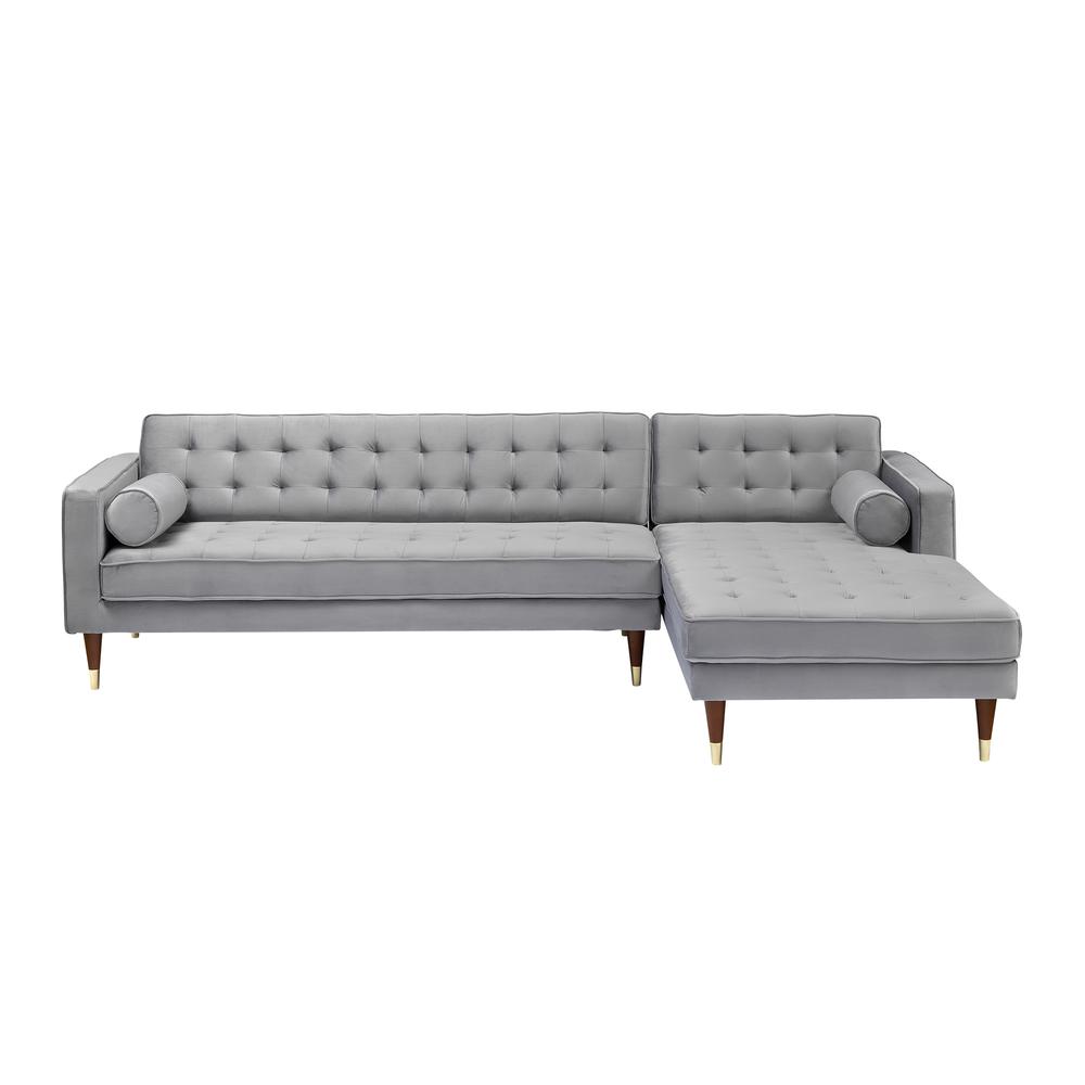 Somerset Grey Velvet Mid Century Modern Right Sectional Sofa. Picture 1