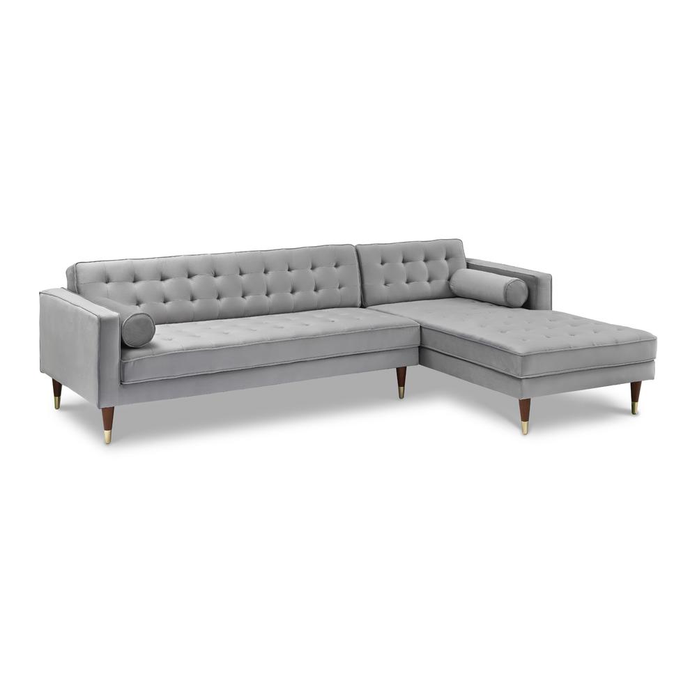 Somerset Grey Velvet Mid Century Modern Right Sectional Sofa. Picture 2