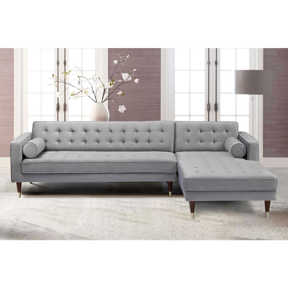 Somerset Grey Velvet Mid Century Modern Right Sectional Sofa. Picture 4