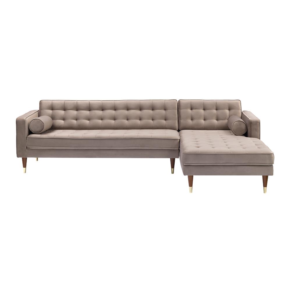 Somerset Taupe Velvet Mid Century Modern Right Sectional Sofa. Picture 1