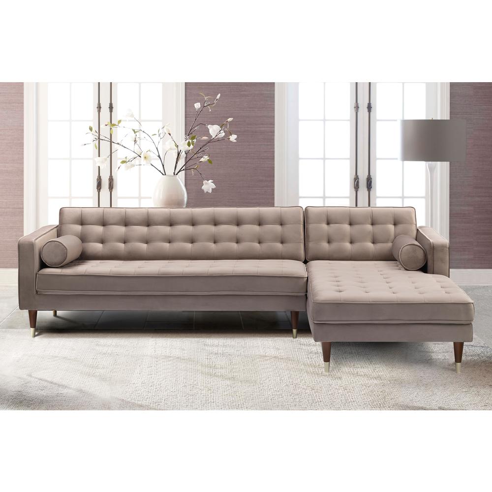 Somerset Taupe Velvet Mid Century Modern Right Sectional Sofa. Picture 4