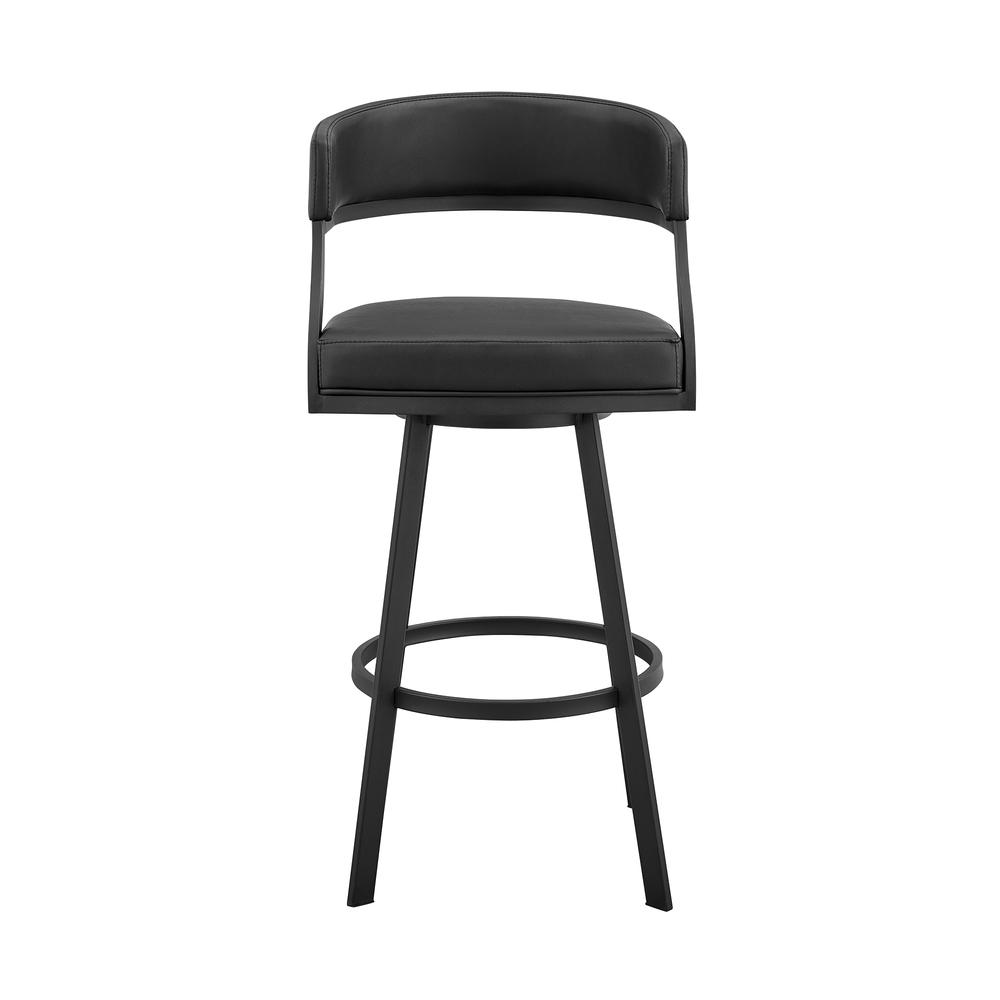 Saturn 30" Bar Height Swivel Black Faux Leather and Metal Bar Stool. Picture 1