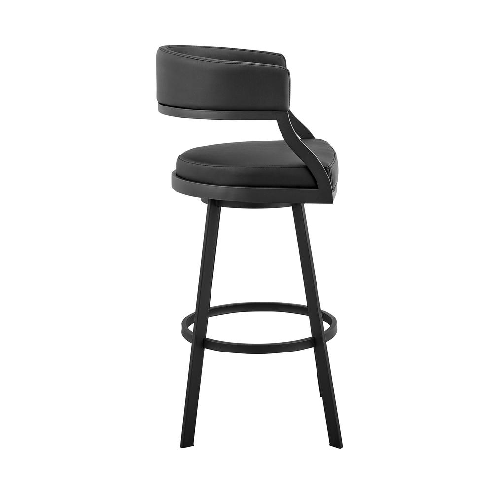 Saturn 30" Bar Height Swivel Black Faux Leather and Metal Bar Stool. Picture 2
