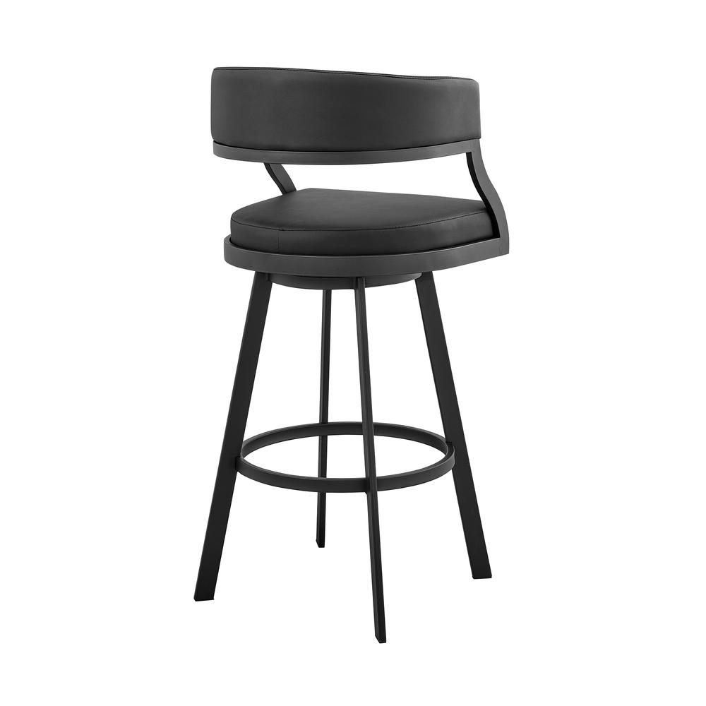 Saturn 30" Bar Height Swivel Black Faux Leather and Metal Bar Stool. Picture 3