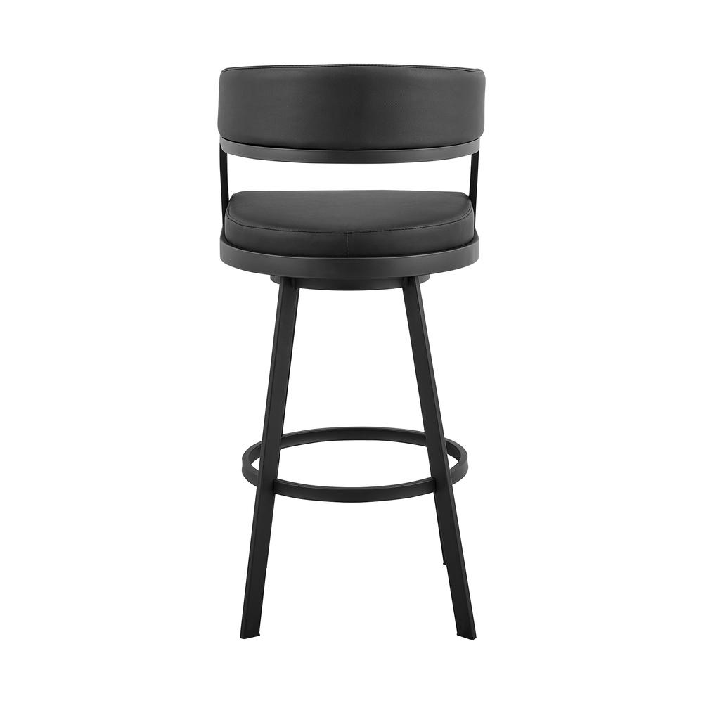 Saturn 30" Bar Height Swivel Black Faux Leather and Metal Bar Stool. Picture 4