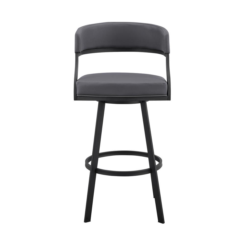 Saturn 26" Counter Height Swivel Grey Faux Leather and Black Metal Bar Stool. Picture 2
