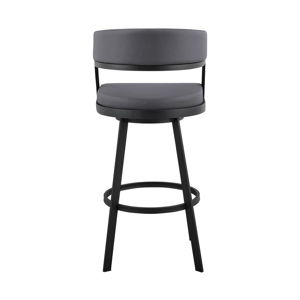 Saturn 26" Counter Height Swivel Grey Faux Leather and Black Metal Bar Stool. Picture 5