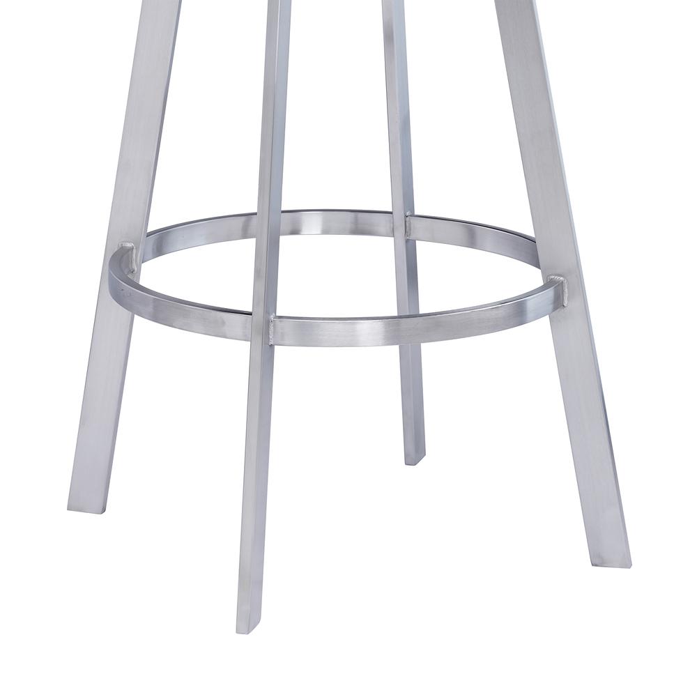 Contemporary 26" Counter Height Barstool in Brushed Stainless Steel Finish and Black Faux Leather. Picture 7