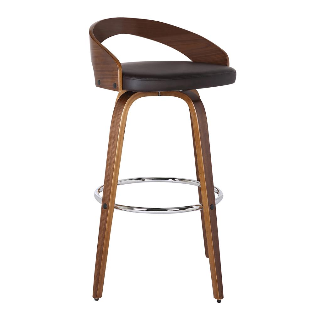 26" Counter Height Barstool in Walnut Wood Finish with Brown Faux Leather. The main picture.