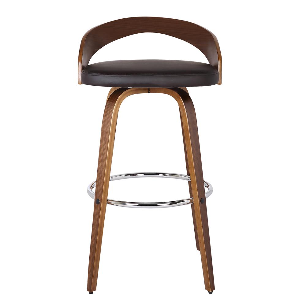 30" Bar Height Barstool in Walnut Wood Finish with Brown Faux Leather. Picture 3