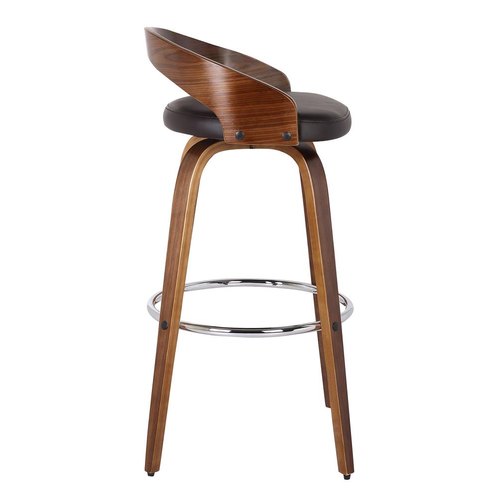 30" Bar Height Barstool in Walnut Wood Finish with Brown Faux Leather. Picture 4