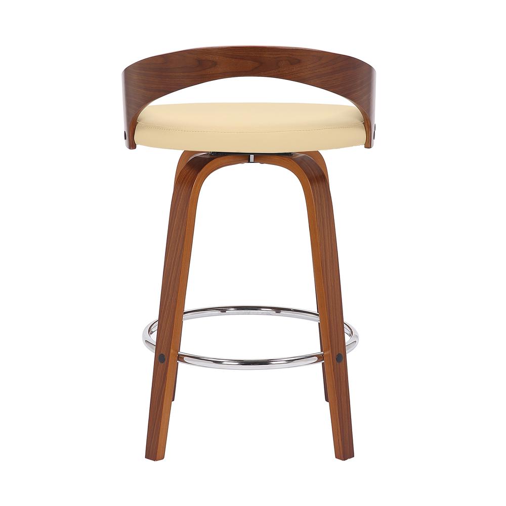 Sonia 26" Counter Height Swivel Cream Faux Leather and Walnut Wood Bar Stool. Picture 5