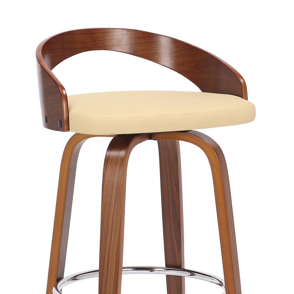 Sonia 26" Counter Height Swivel Cream Faux Leather and Walnut Wood Bar Stool. Picture 6