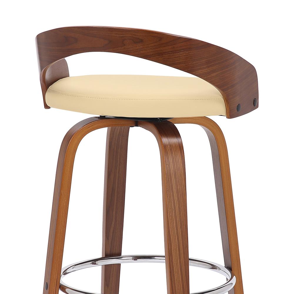 Sonia 26" Counter Height Swivel Cream Faux Leather and Walnut Wood Bar Stool. Picture 7