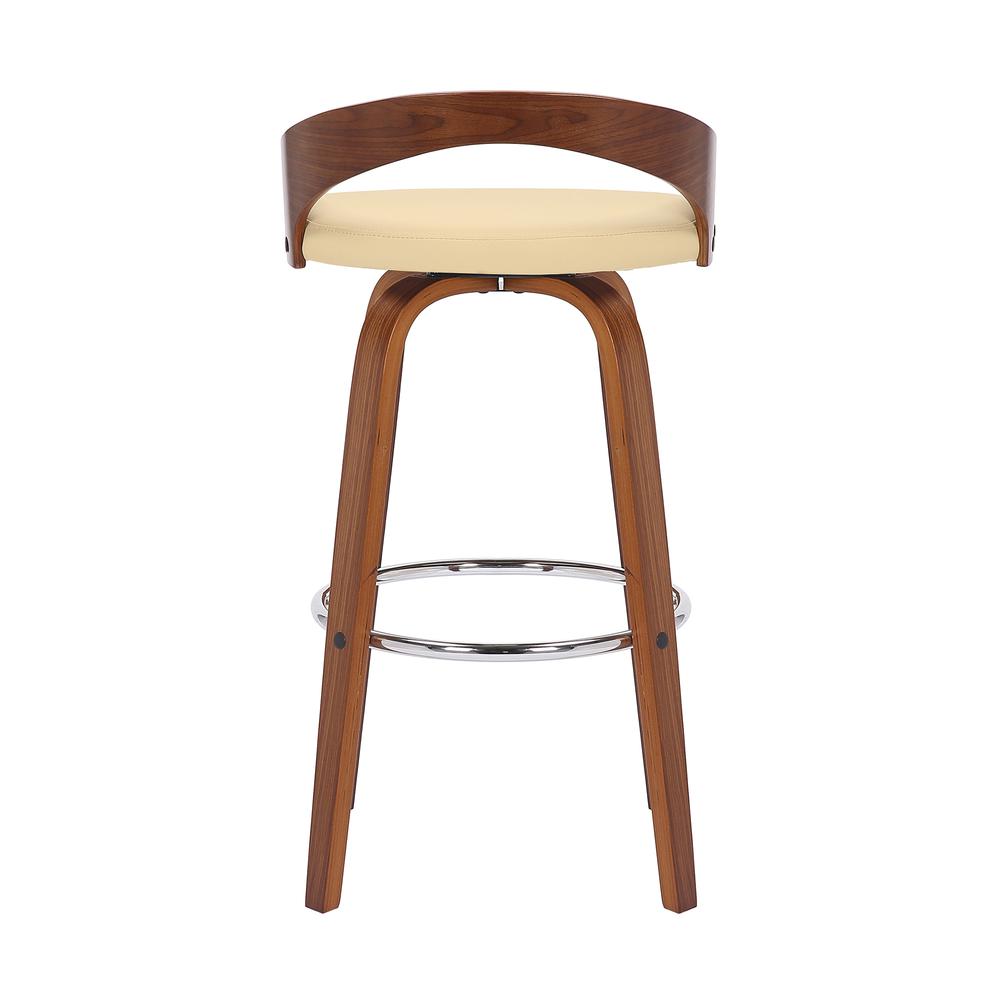 Sonia 30" Bar Height Swivel Cream Faux Leather and Walnut Wood Bar Stool. Picture 5