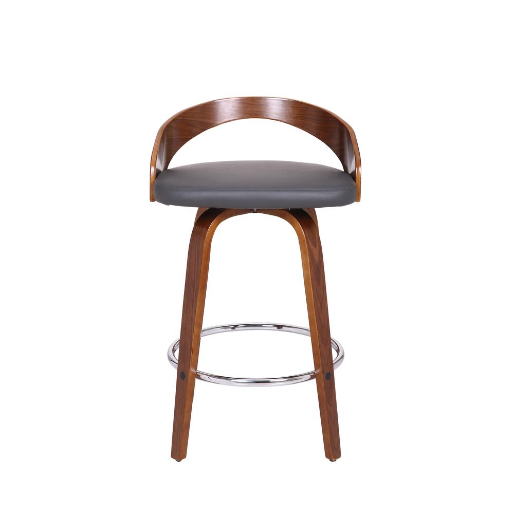 Sonia 26" Counter Height Barstool in Walnut Wood Finish with Gray Faux Leather. Picture 2