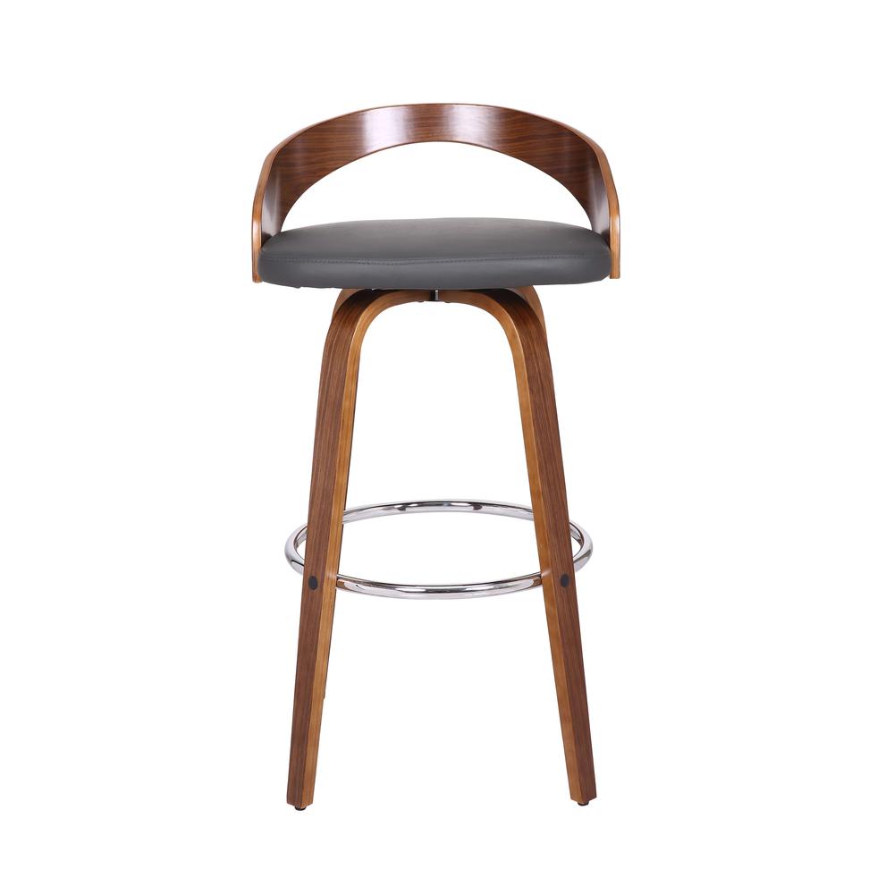 Sonia 30" Bar Height Barstool in Walnut Wood Finish with Gray Faux Leather. Picture 2
