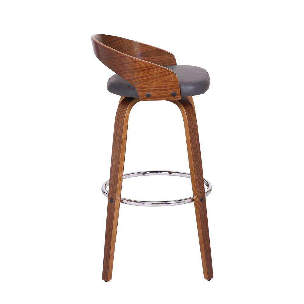 Sonia 30" Bar Height Barstool in Walnut Wood Finish with Gray Faux Leather. Picture 3