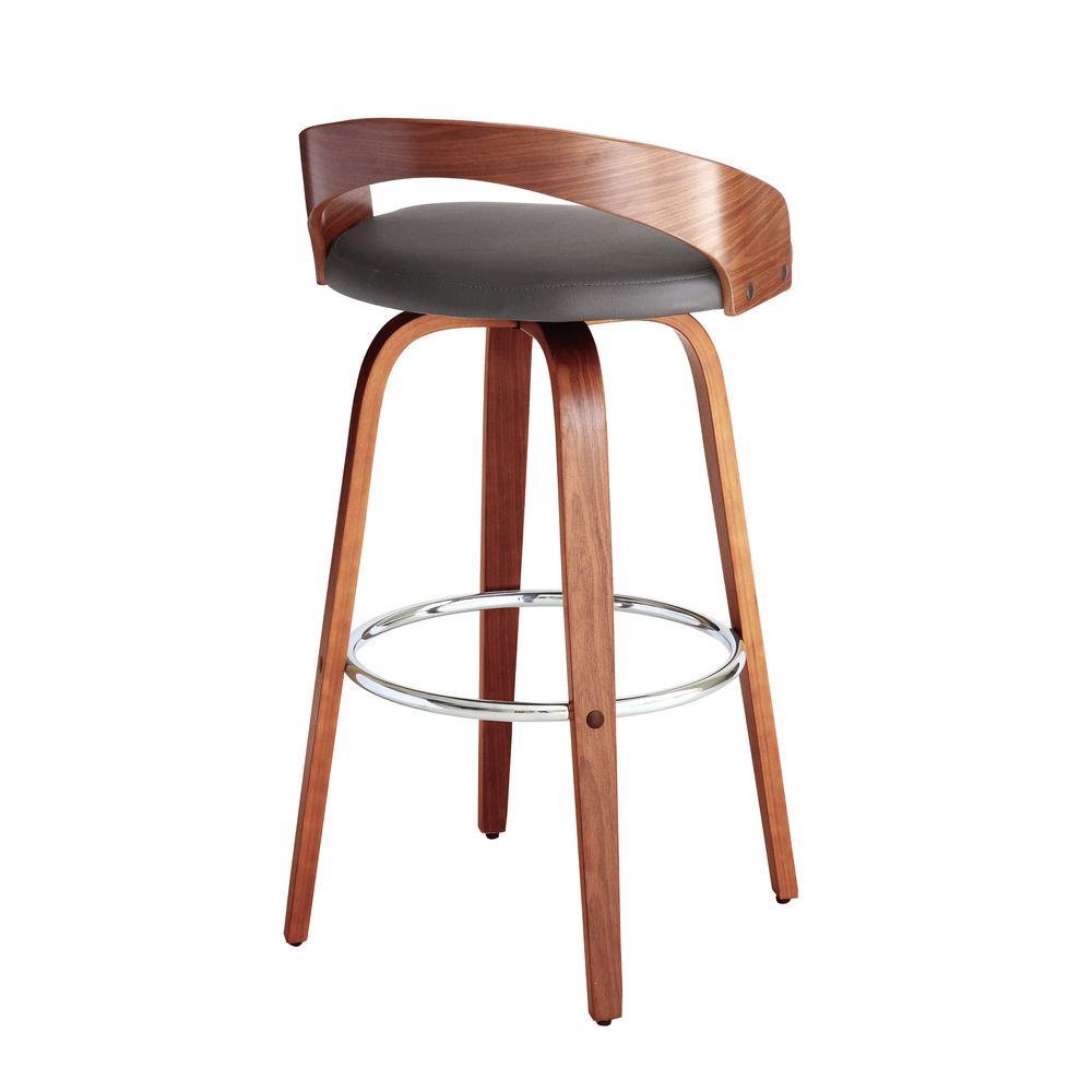30" Bar Height Barstool in Walnut Wood Finish with Gray Faux Leather. Picture 4