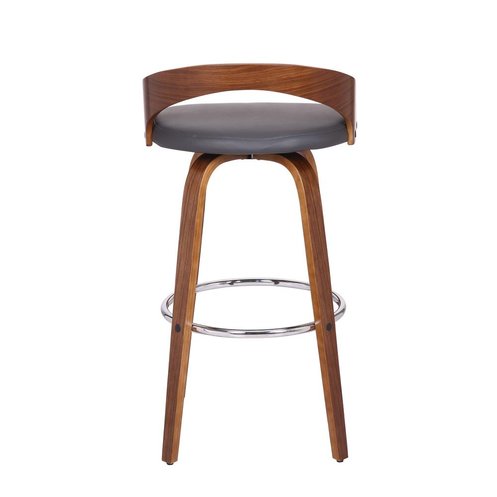 Sonia 30" Bar Height Barstool in Walnut Wood Finish with Gray Faux Leather. Picture 5