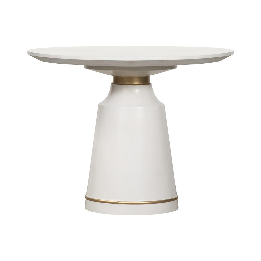 Pinni White Concrete Round Dining Table with Bronze Painted Accent. Picture 1