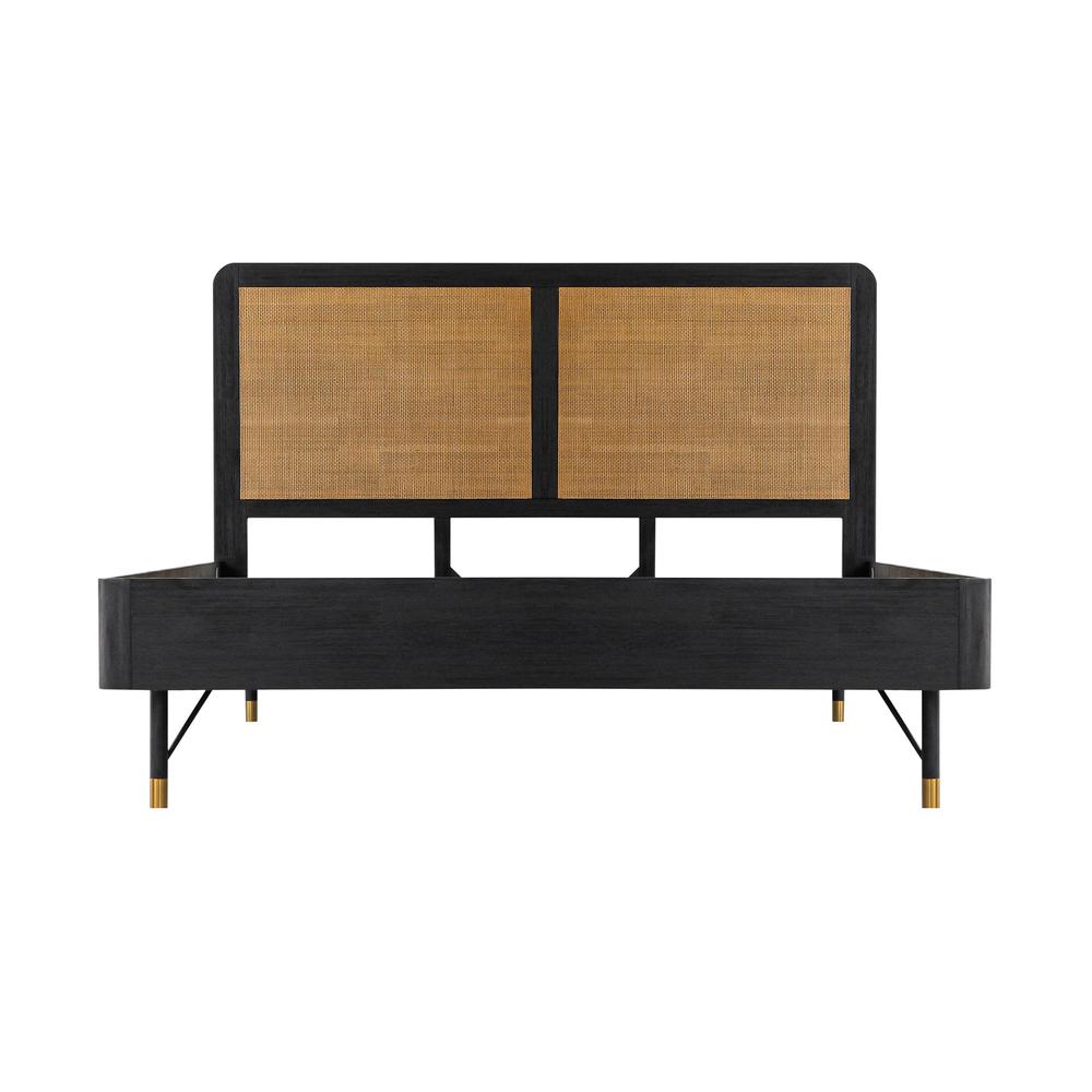 Saratoga King Platform Frame Bed in Black Acacia with Rattan Headboard. Picture 1