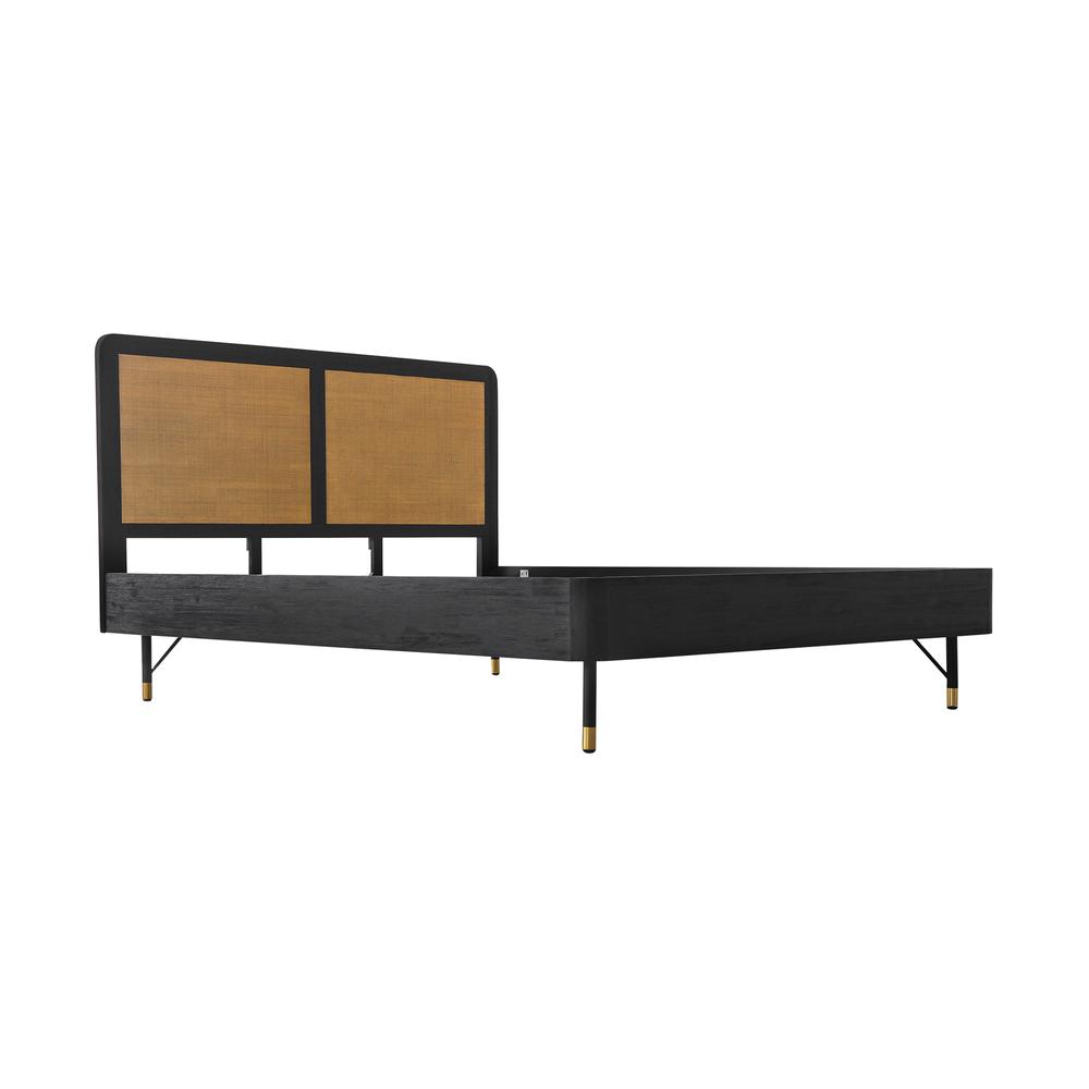 Saratoga King Platform Frame Bed in Black Acacia with Rattan Headboard. Picture 2