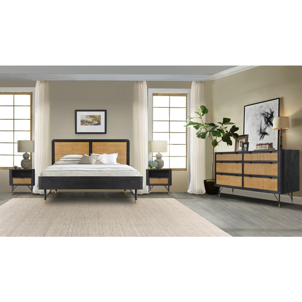 Saratoga King Platform Frame Bed in Black Acacia with Rattan Headboard. Picture 6