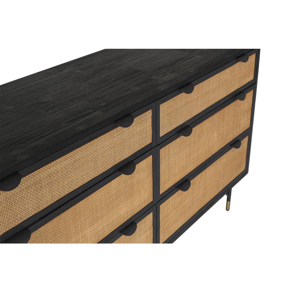 Saratoga 6 Drawer Dresser in Black Acacia with Rattan. Picture 4