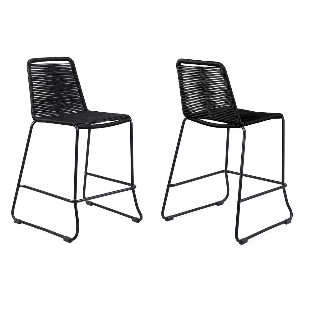 Shasta 26" Outdoor Metal and Black Rope Stackable Counter Stool - Set of 2. Picture 1
