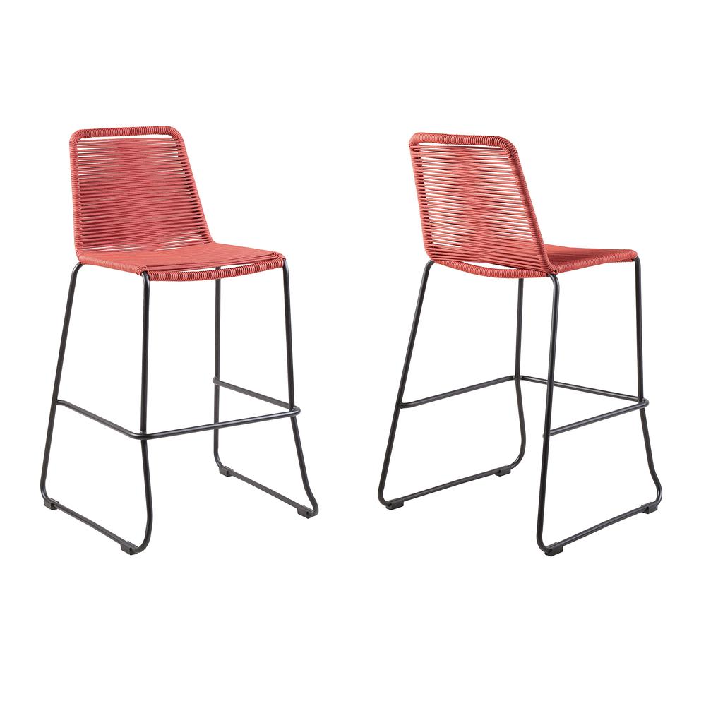 Shasta 26" Outdoor Metal and Brick Red Rope Stackable Counter Stool - Set of 2. Picture 1