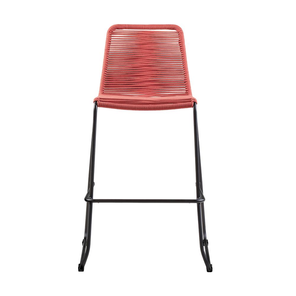 Shasta 26" Outdoor Metal and Brick Red Rope Stackable Counter Stool - Set of 2. Picture 2