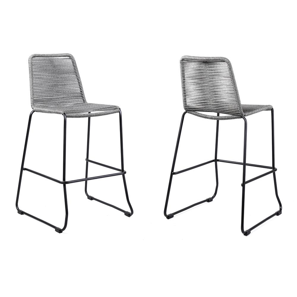 Shasta 26" Outdoor Metal and Grey Rope Stackable Counter Stool - Set of 2. Picture 1