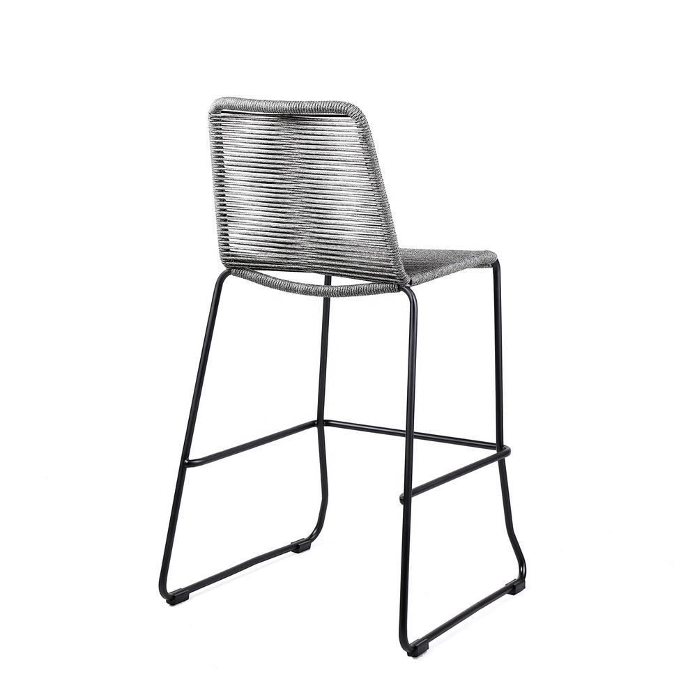 Shasta 26" Outdoor Metal and Grey Rope Stackable Counter Stool - Set of 2. Picture 3