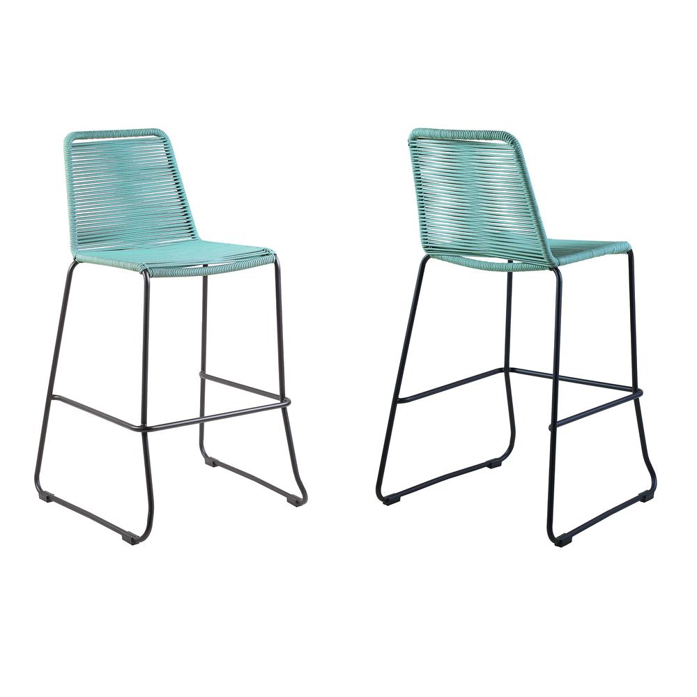 Shasta 30" Outdoor Metal and Wasabi Rope Stackable Barstool - Set of 2. Picture 1