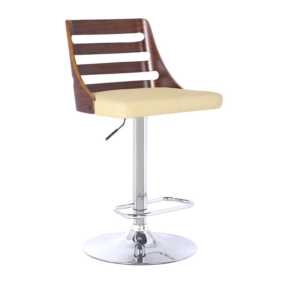 Barstool in Chrome finish with Walnut wood - Cream Faux Leather. Picture 1