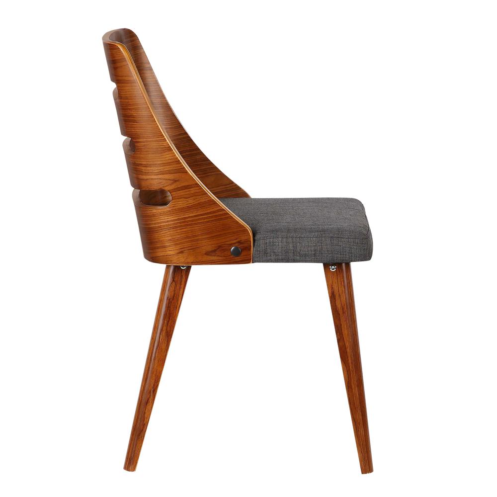Armen Living Storm Mid-Century Dining Chair in Walnut Wood and Charcoal Fabric. Picture 3