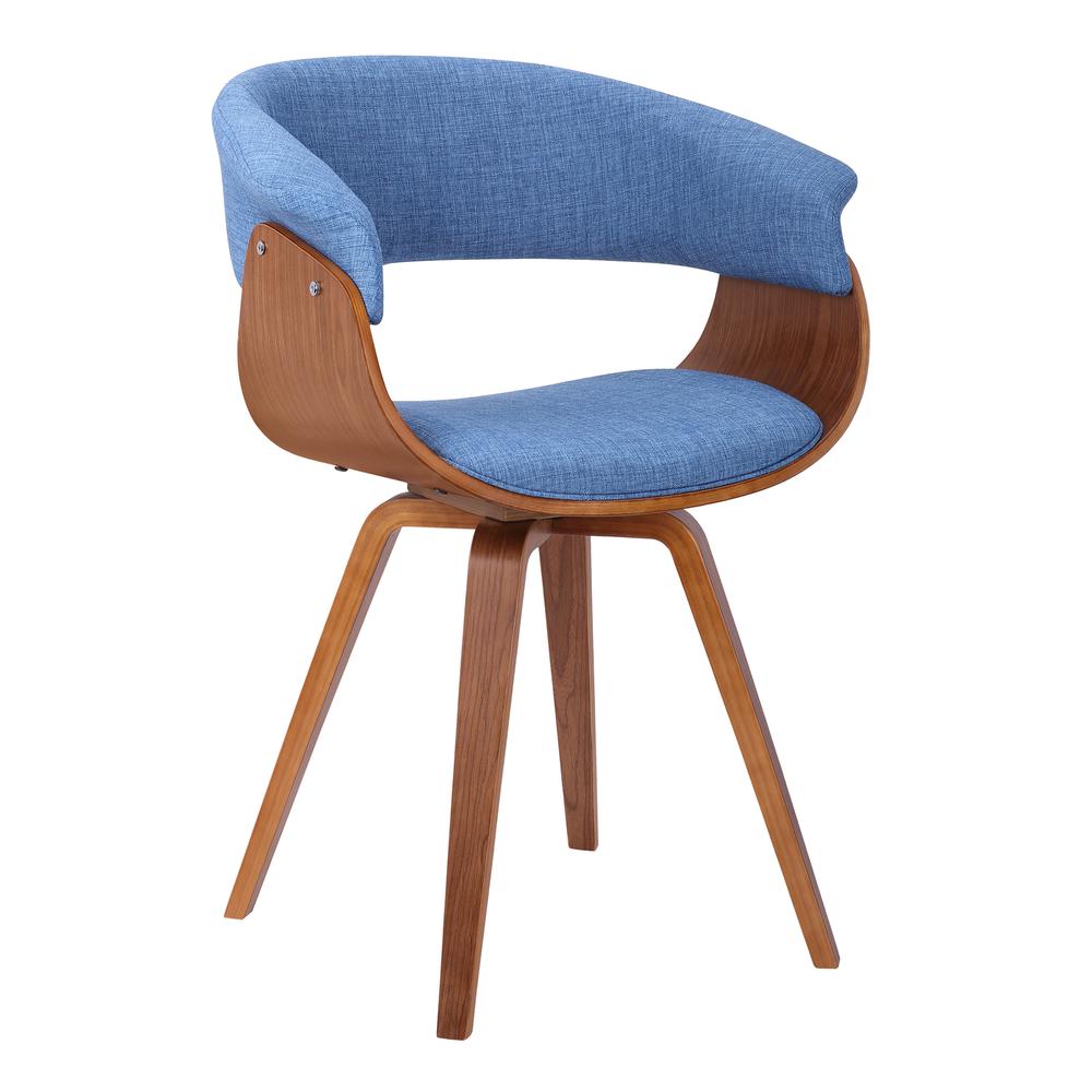 Mid-Century Chair in Blue Fabric with Walnut Wood Finish. The main picture.