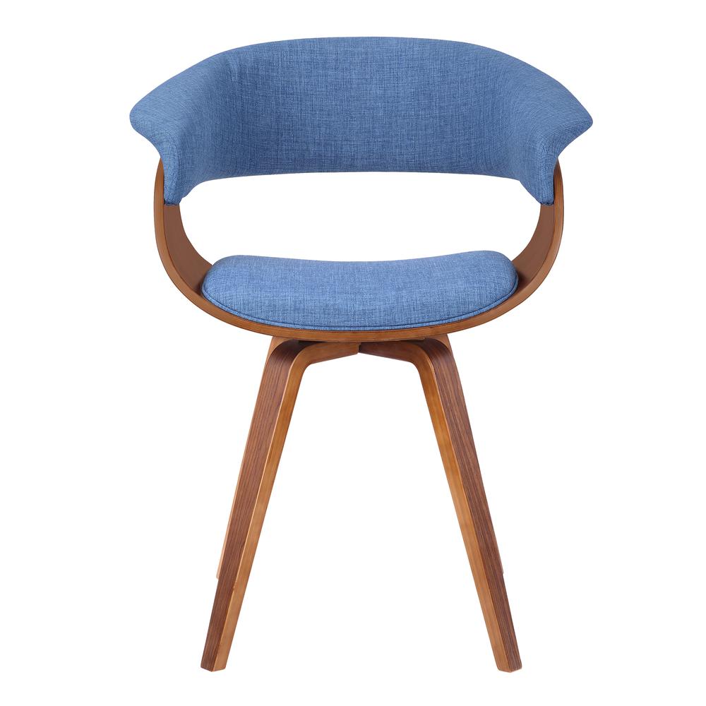 Mid-Century Chair in Blue Fabric with Walnut Wood Finish. Picture 2