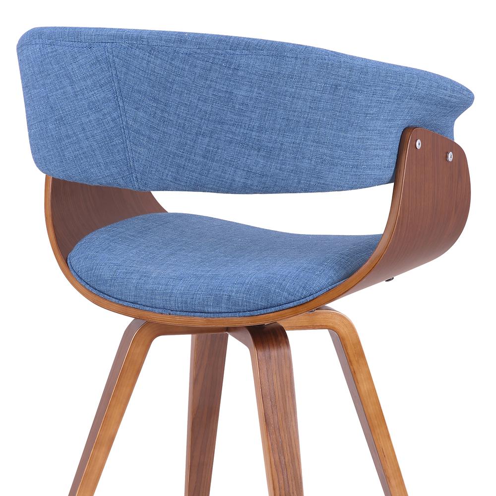 Mid-Century Chair in Blue Fabric with Walnut Wood Finish. Picture 3