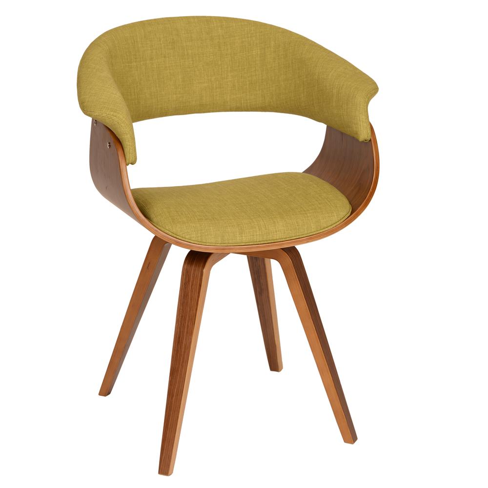 Modern Chair - Green Fabric and Walnut Wood. Picture 1